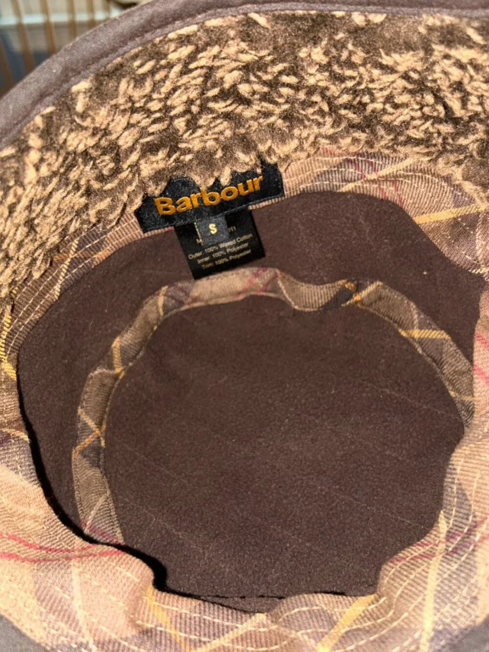 Barbour Brown Quilted Waxed Cotton Trapper Hat, Sz Small